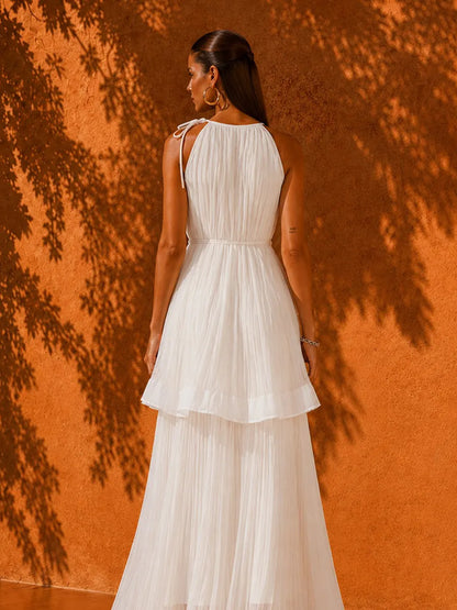 Ivy Pleated Sleeveless Maxi Beach Dress In White