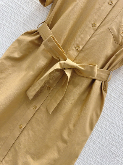 YSL 2025 Shirt Dress Beige Flax Cotton
