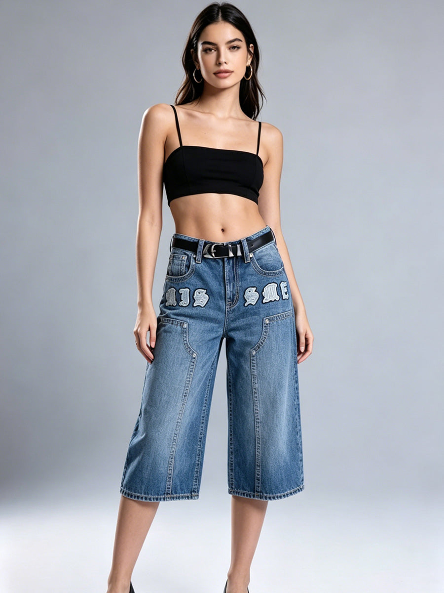 Nyla Embossed Patchwork Cargo Jeans