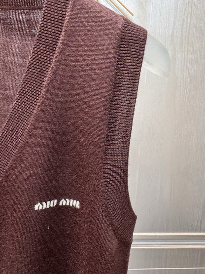 Miumiu 2026 Knit Vest Coffee Brown Wool