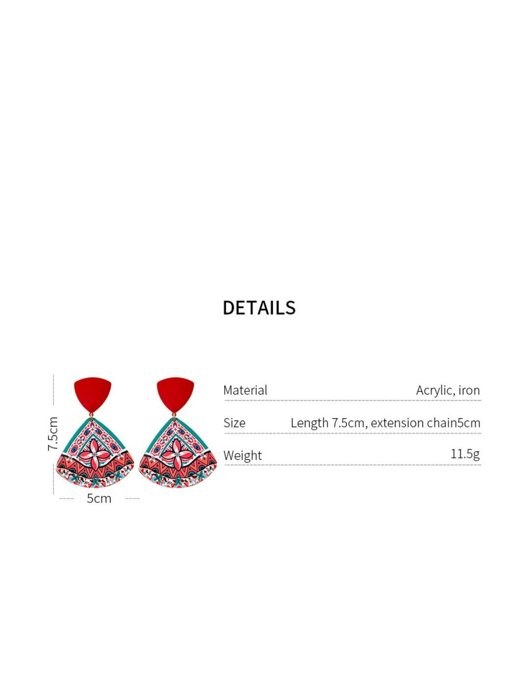 Earwish - Triangle Print Dangle Earrings with Retro Boho Style