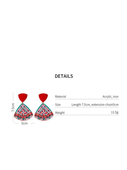 Earwish - Triangle Print Dangle Earrings with Retro Boho Style