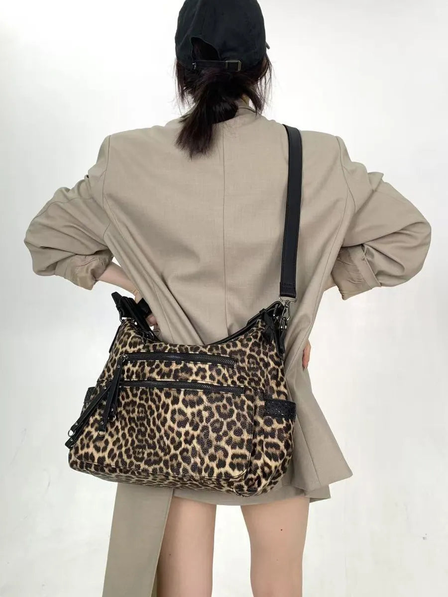 Nora Multi-Pocket Leopard Print Tote Bag