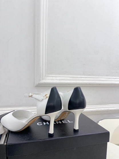 CC 26 SS Double C Slingback 7.5cm Black White Calfskin 586935