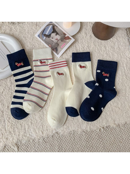 Rufia - Cartoon Dog Embroidered Striped Socks