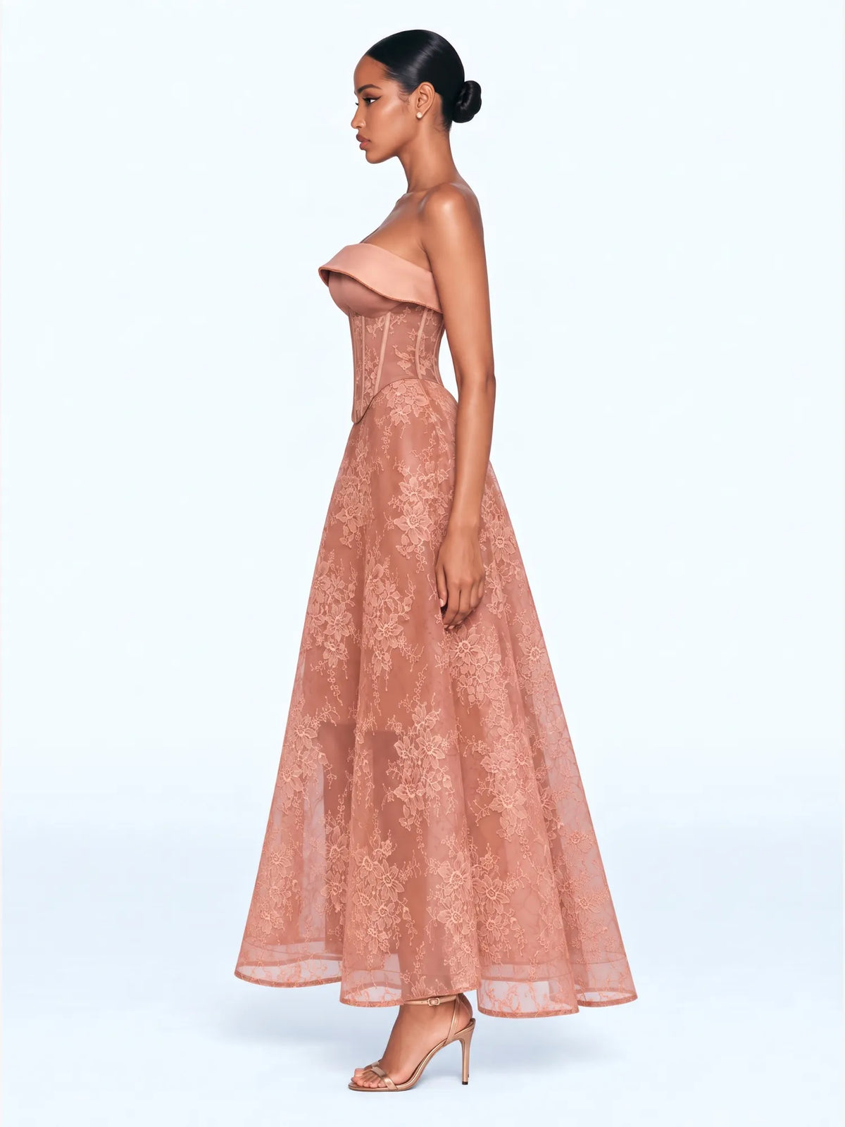 Roxana Foldover Corset Maxi Dress In Coffee