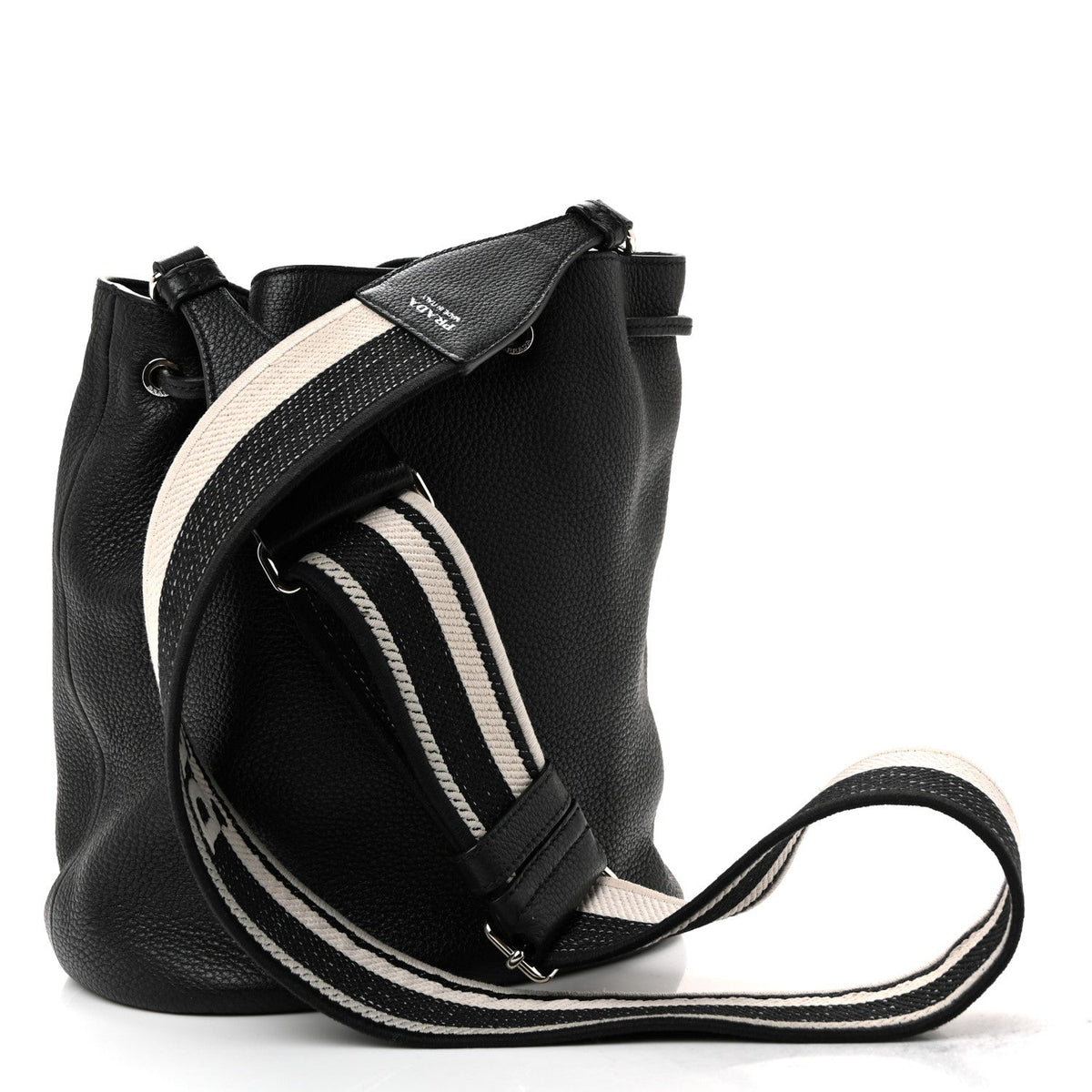 Vitello Daino Soft Drawstring Bucket Bag Black