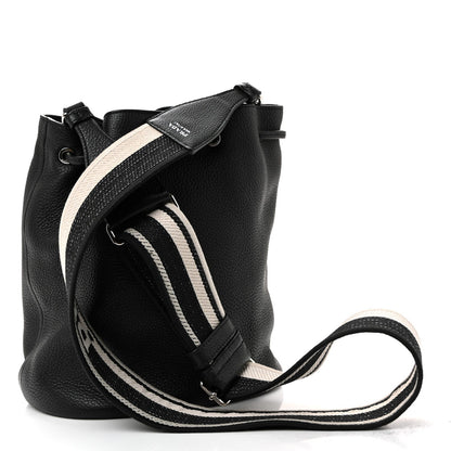 Vitello Daino Soft Drawstring Bucket Bag Black