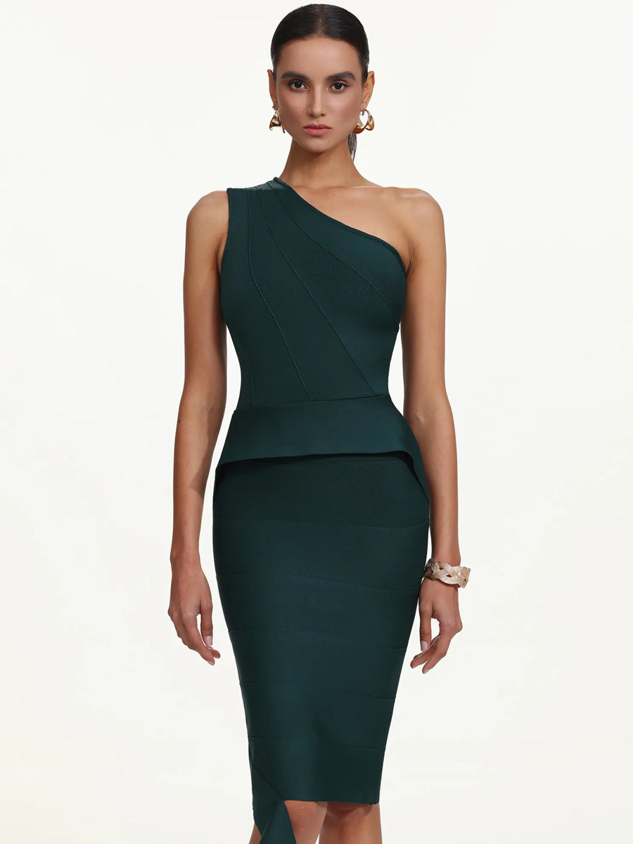 Elira Classic Contour One Shoulder Bandage Midi Dress