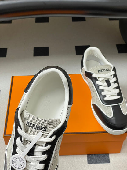 Hermes 26 Match Sneakers Black Gray in Calfskin 594336