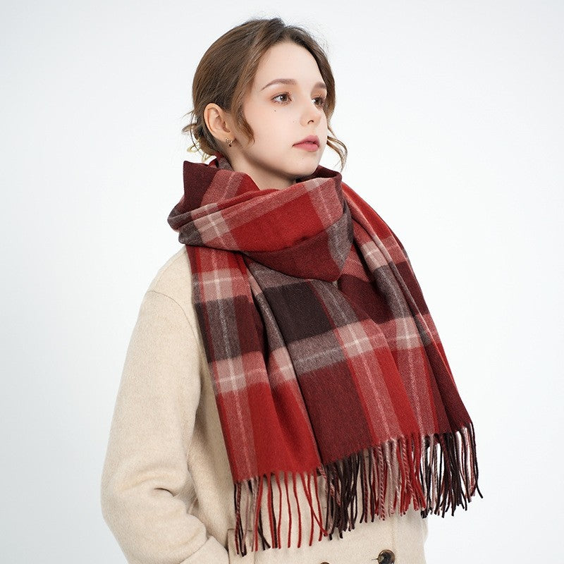 Plaid Fringe Shawl Scarf