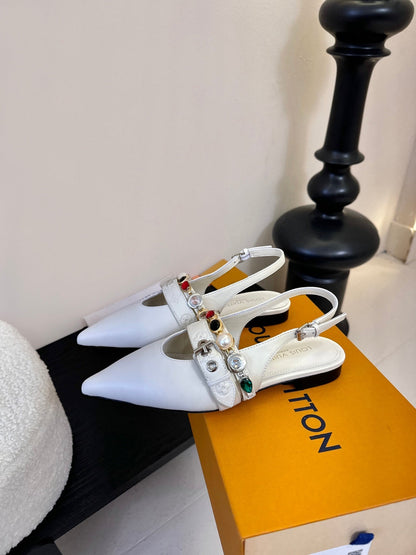 LV Vibe Slingback Flat Off White Cowhide 580336