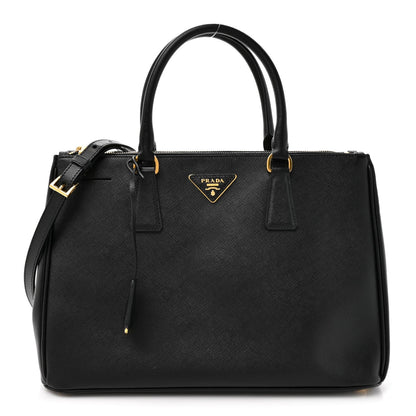 Saffiano Medium Galleria Double Zip Tote Black