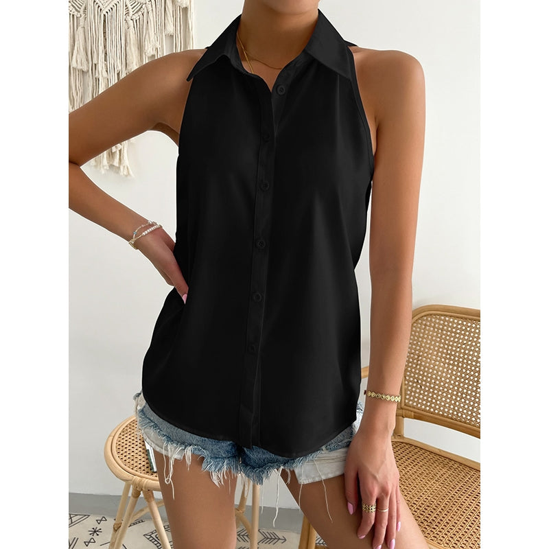 Loose Plus Size Solid Color Split-Joint Lapel Blouses
