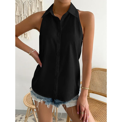 Loose Plus Size Solid Color Split-Joint Lapel Blouses