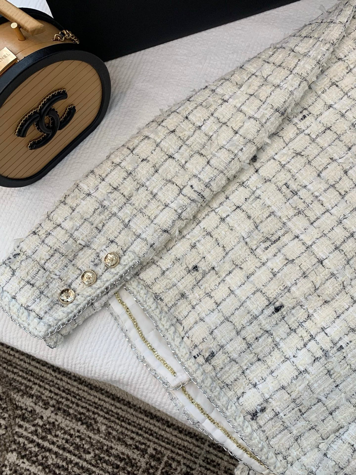 CC  Tweed Plaid White Jacket