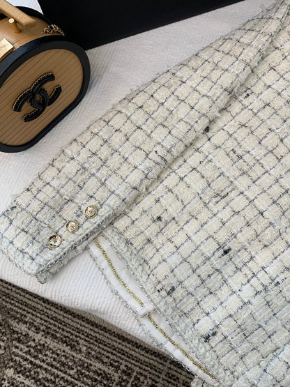 CC  Tweed Plaid White Jacket