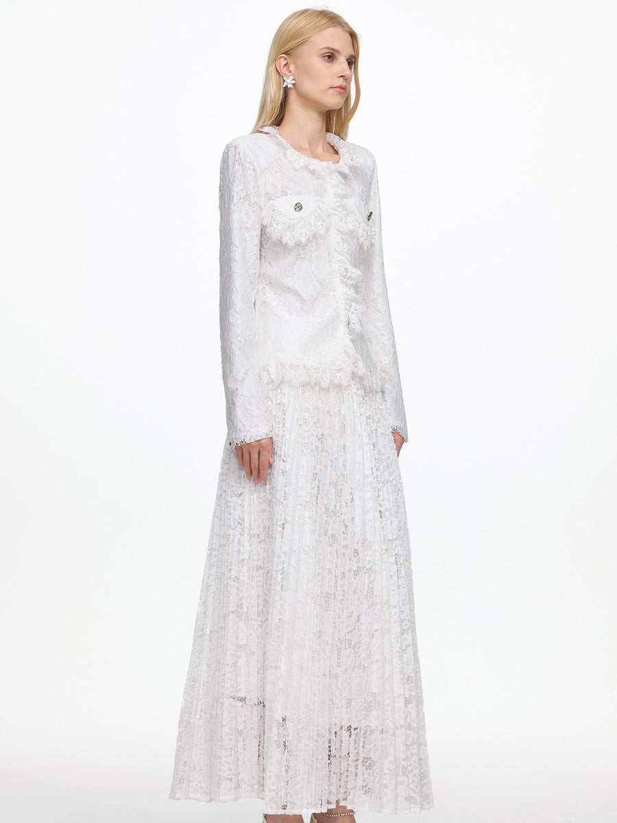 Marina Romantic Long Sleeve Lace Two Piece Set