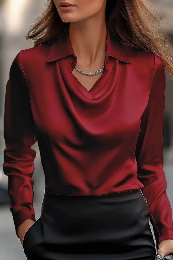 Temperamental Printed Simple Shirt Collar Ladies Top