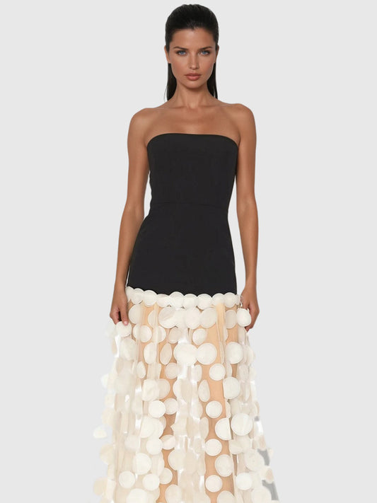 Audrey Dot Strapless Maxi Dress In Apricot