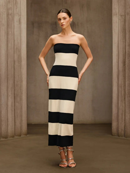 Chloe Strapless Striped Knit Maxi Dress
