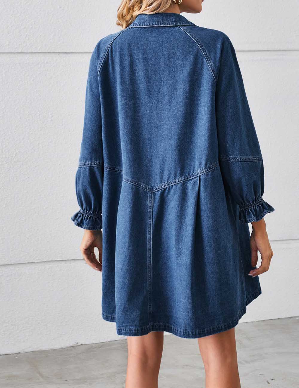 Denim Splice Washed Long Sleeve Midi Dress