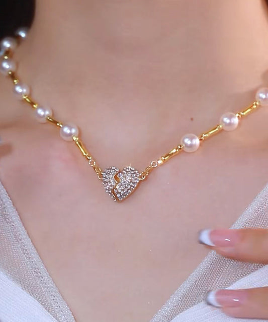 Style Gold Sterling Silver Overgild Pearl Zircon Pendant Necklace