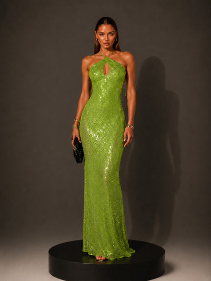 Amelie Sequined Halterneck Cutout Maxi Dress