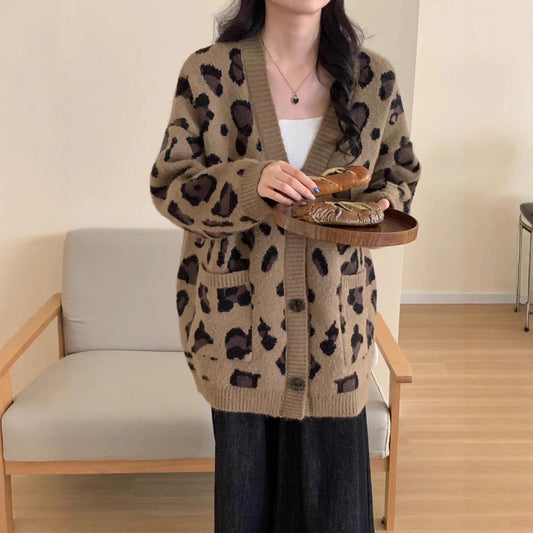 Women's Alpaca Knit Cardigan Loose Fit Winter Sweater