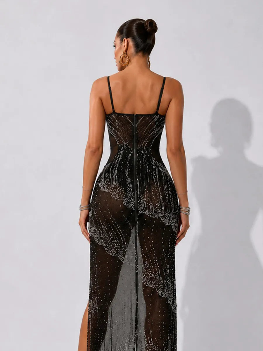 Tatiana Rhinestone-Embellished Slit Bodycon Maxi Dress