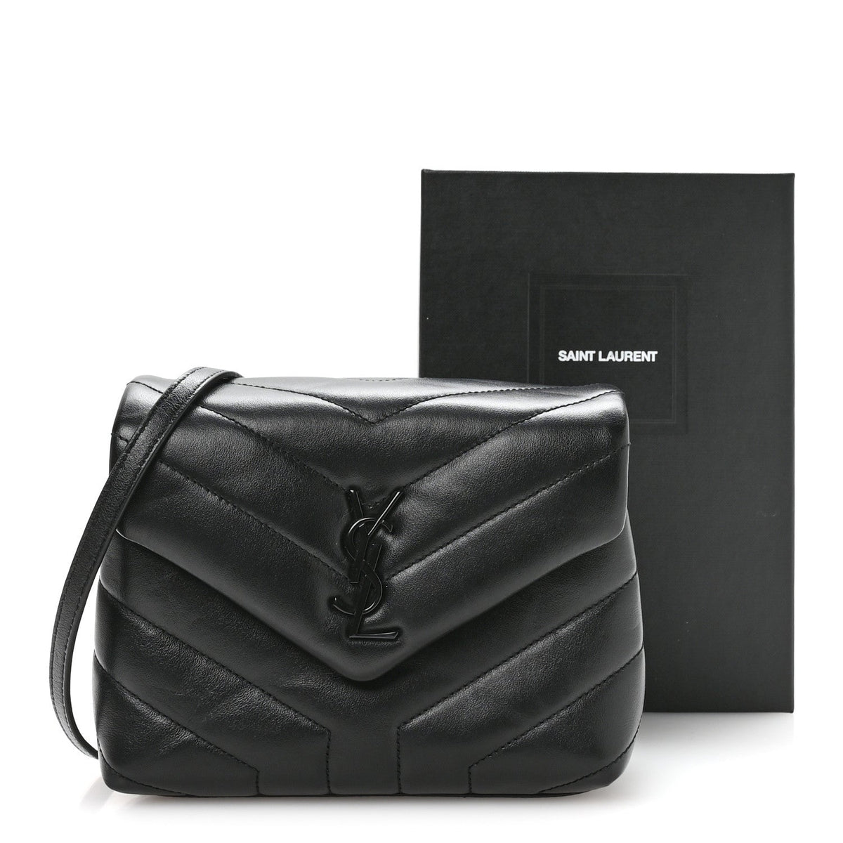 Calfskin Y Quilted Monogram Monochrome Toy Loulou Crossbody Bag Black