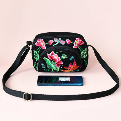 New Small Bag For Mobile Phones, Female Ethnic Style Embroidery Flower Bag, Shoulder Bag, Three-Layer Change Bag, Messenger Bag