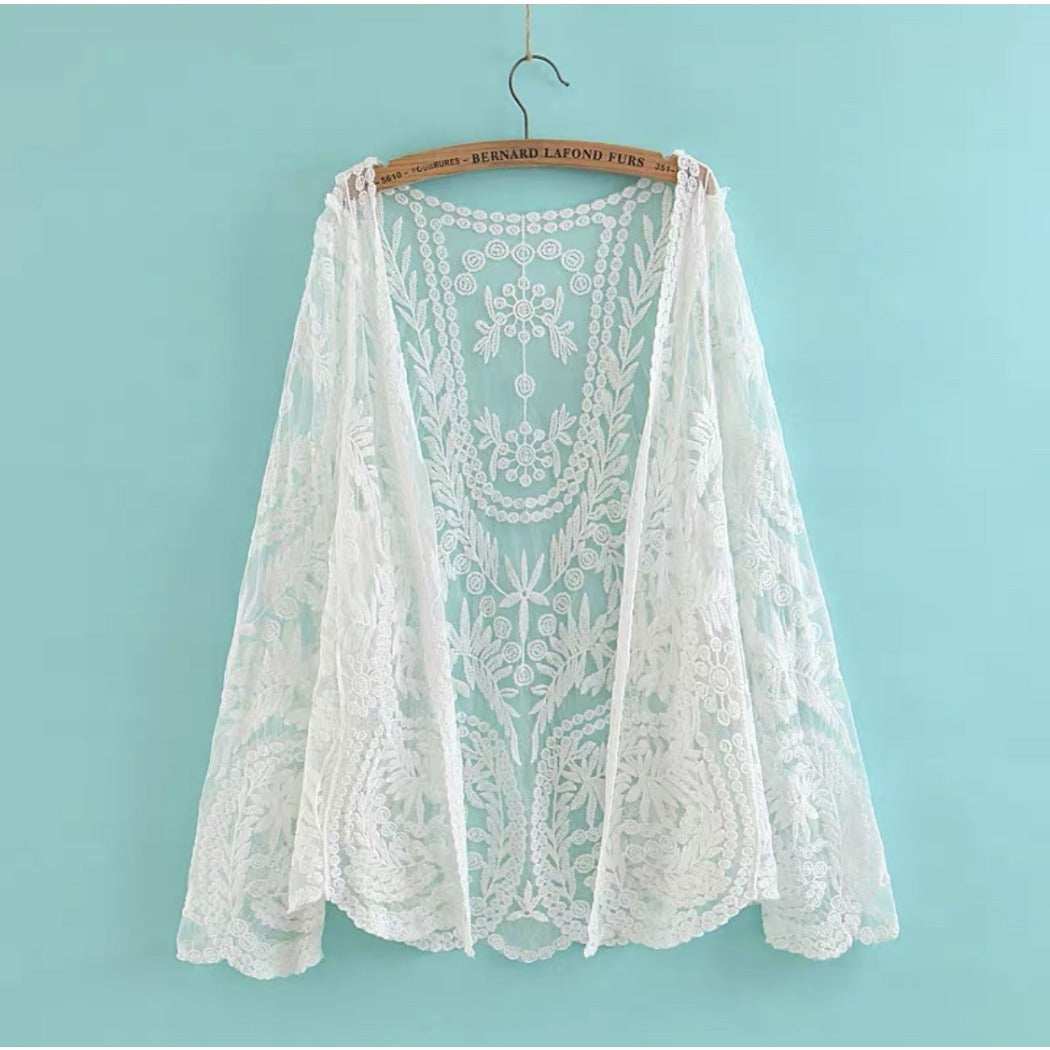Crosa - Sheer Lace Boho Cardigan Cover-Up