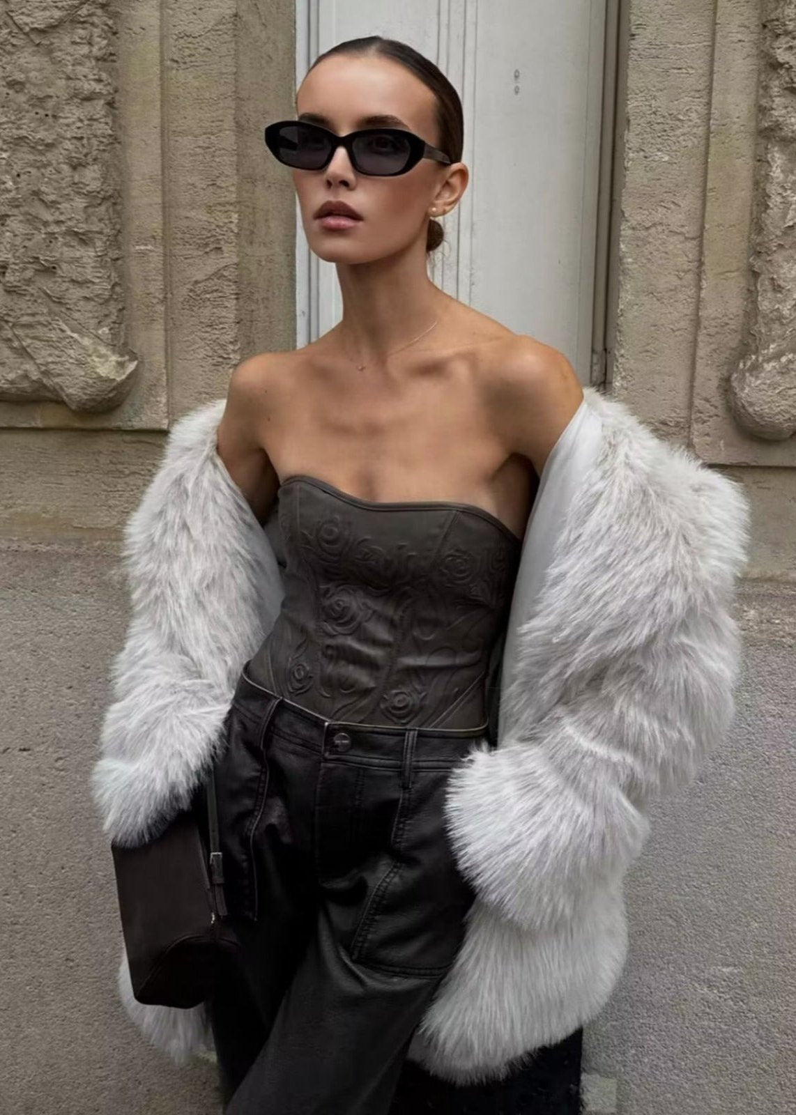 Three Quarter Faux Fur Coat White Luxury