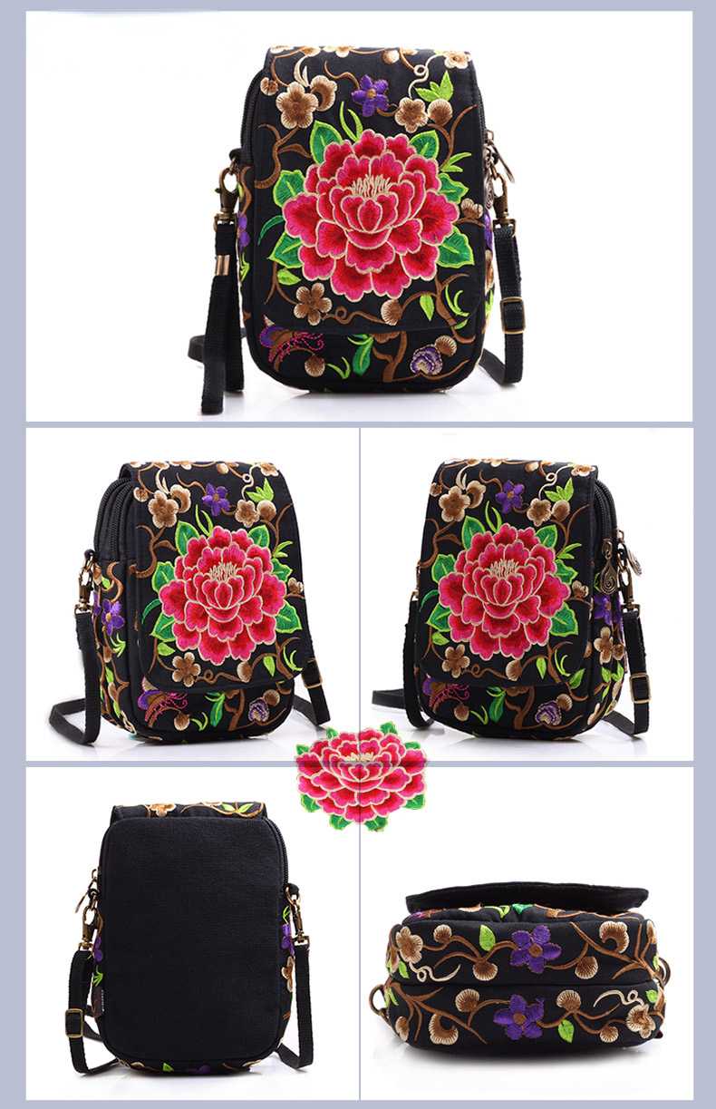 Colorful Cloud Emblem Embroidery Zero Wallet Large Screen Mobile Phone Bag Women'S Crossbody Bag Small Handbag Mini Embroidery Retro Bag
