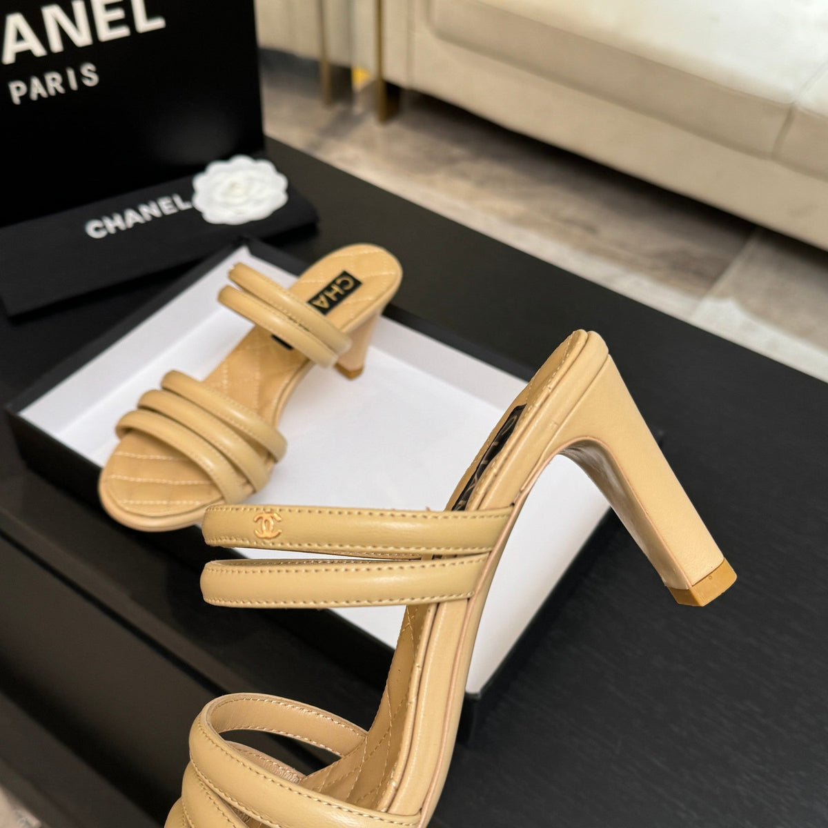CC 26C Double C Strap Sandals Beige Sheepskin