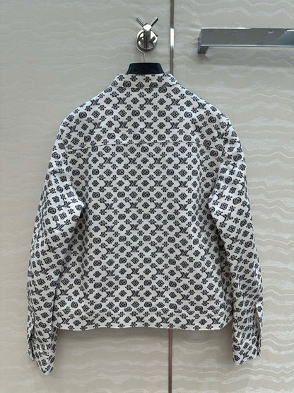 LV 25 Modern Logo Denim Long Jacket Black White Poliester