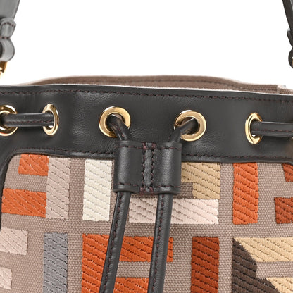 Kuban Canvas Vitello King F is Fendi FF Embroidered Mini Mon Tresor Bucket Bag Tartufo Ebano Multicolor