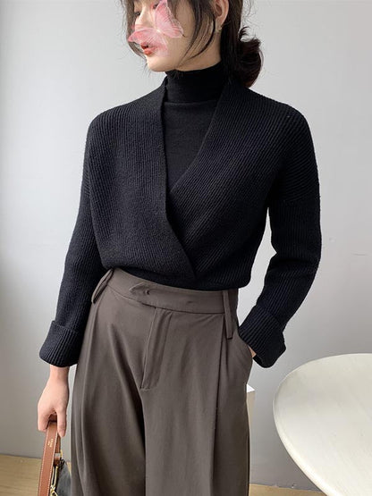 Stylish 6 Colors Knitting V-Neck Asymmetric Sweater