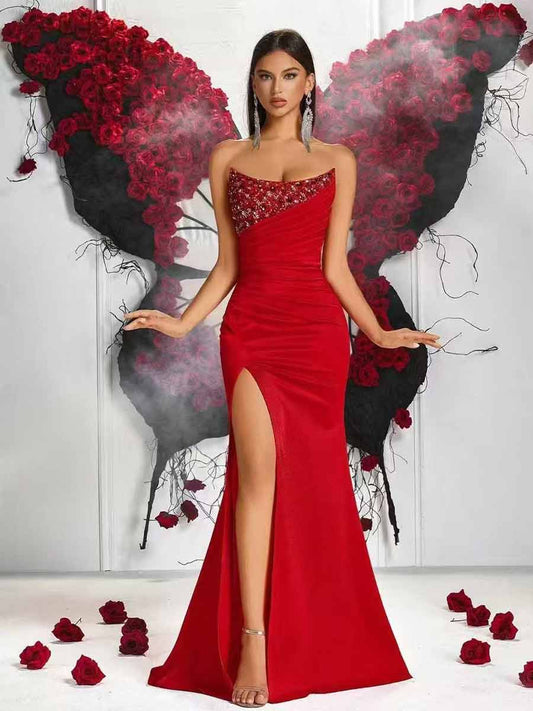 Eliza High Slit Maxi Dress In Red
