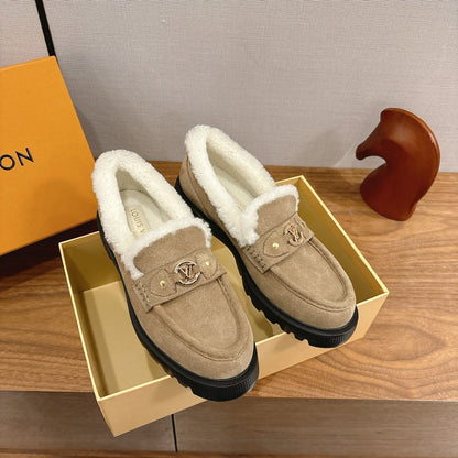 LV District Flat Loafer Dark Khahi Wool Suede 594853