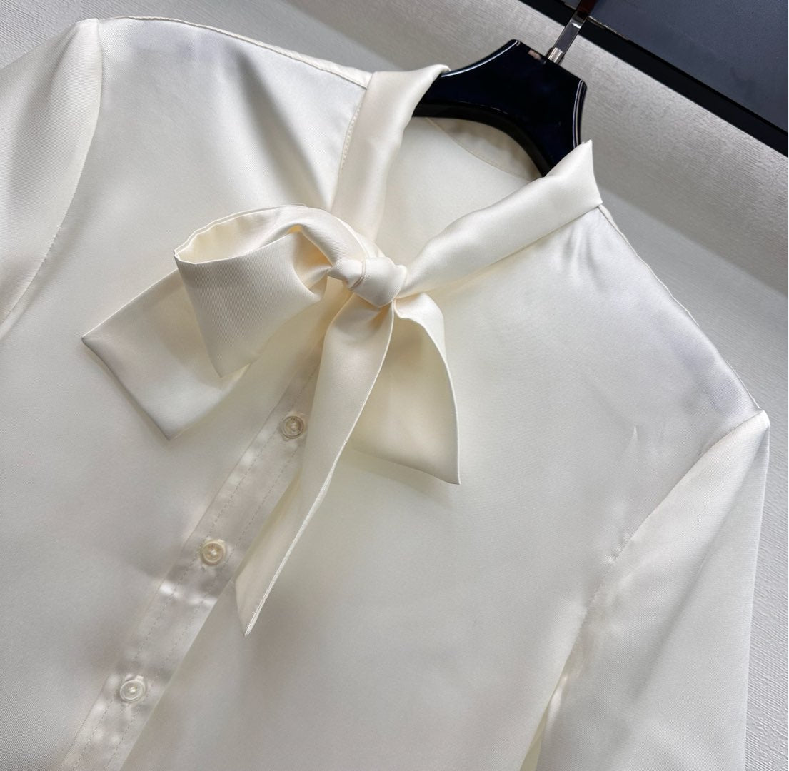 Celine Tie-neck Silk Blouse Ecru Mulberry Silk 351863