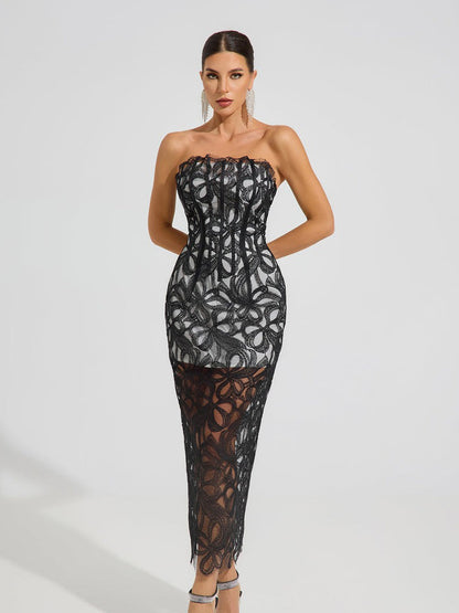 Iliana Noir Lace Corset Maxi Dress
