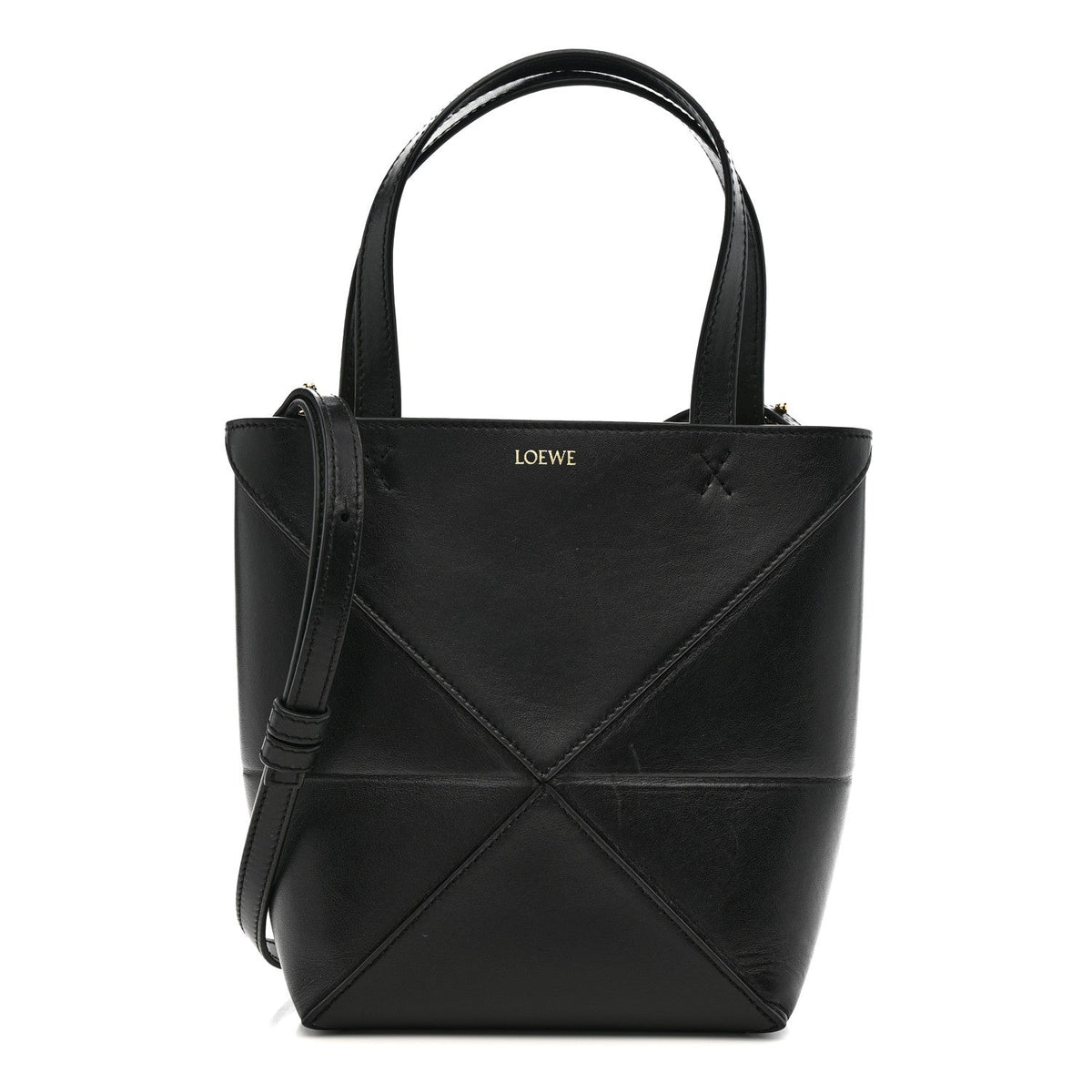 Shiny Calfskin Mini Puzzle Fold Tote Black