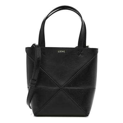 Shiny Calfskin Mini Puzzle Fold Tote Black