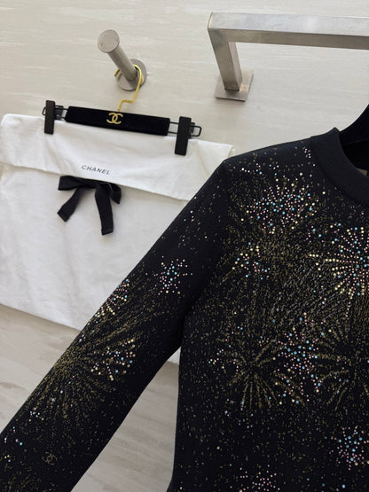 CC Fireworks Rhinestone Long-Sleeved Top Black 344731