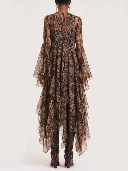 Camille Long-Sleeve Mesh Maxi Dress