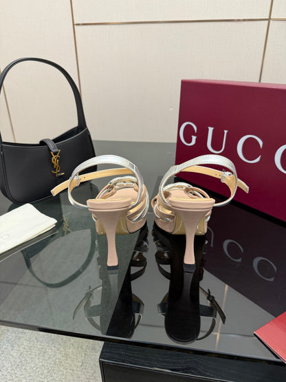 GG Pump 10.5cm With Crystal Interlocking G Beige Sliver Leather