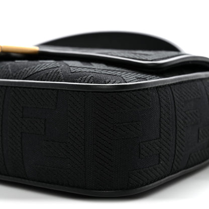 Canvas Vitello King Extra Strap FF Embroidered Baguette Black