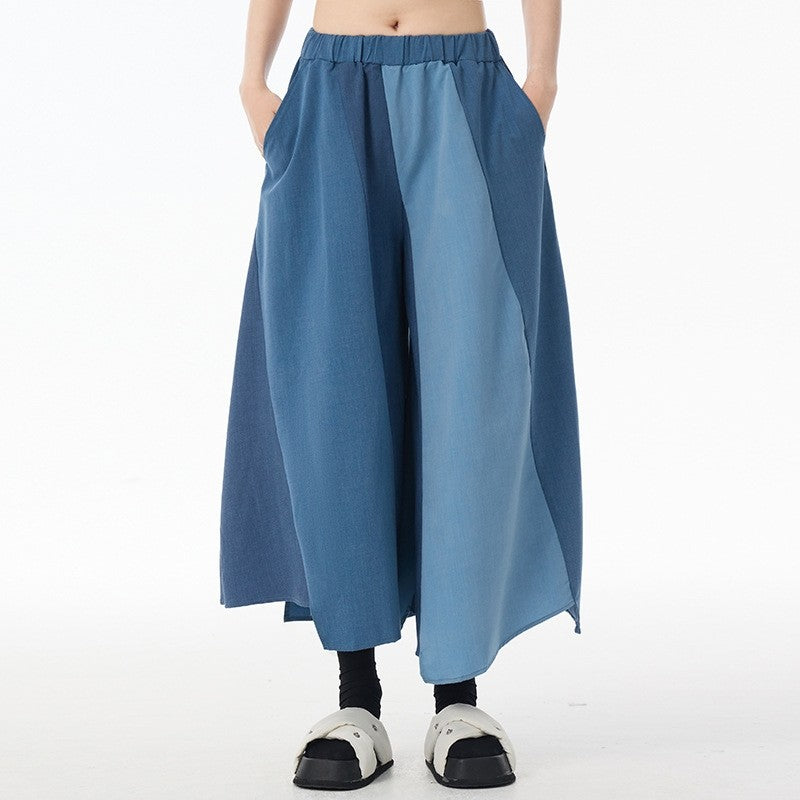 Patchwork High Waist Wide Leg Loose Fit Casual Pants